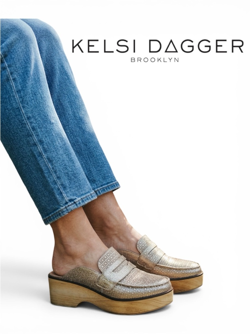 Kelsi Dagger Brooklyn Mules Women Size 8 Wood Sole Slip On Platform